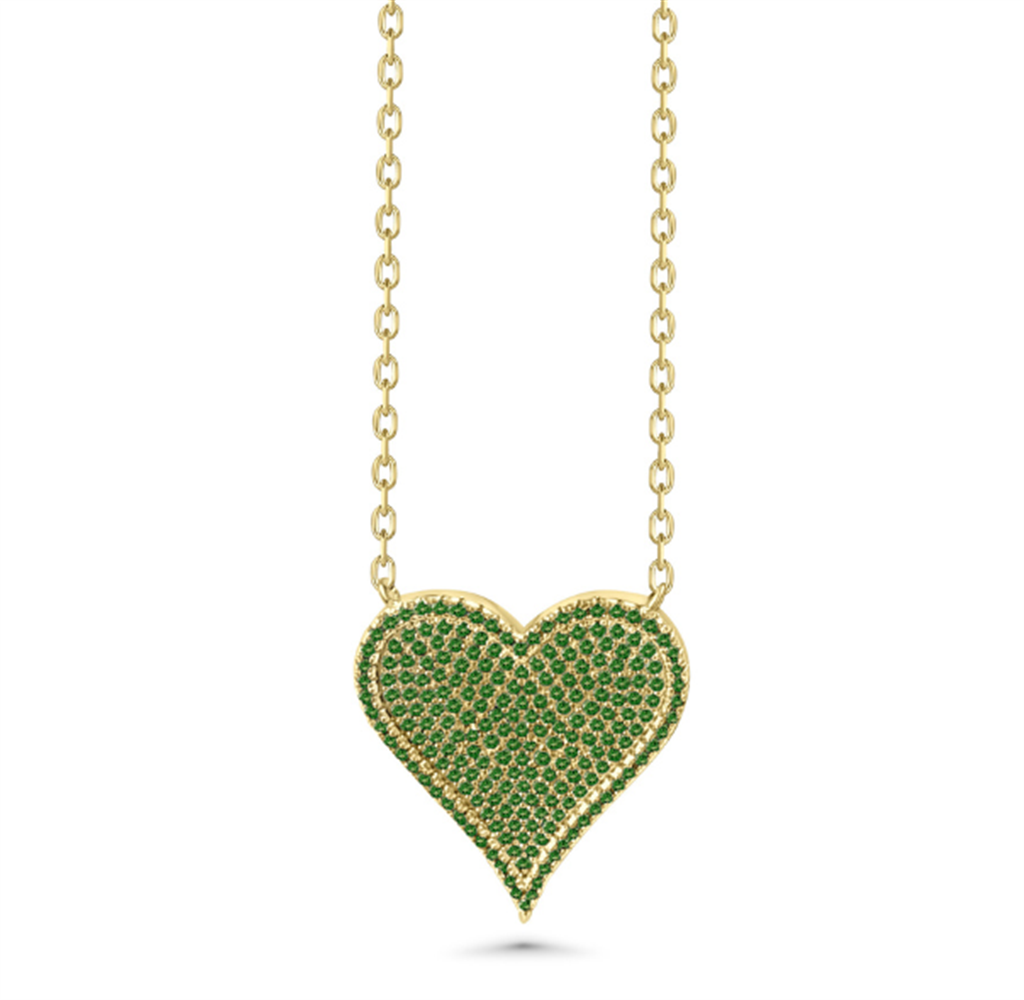 14K Vermeil Green Heart Pendant Necklace