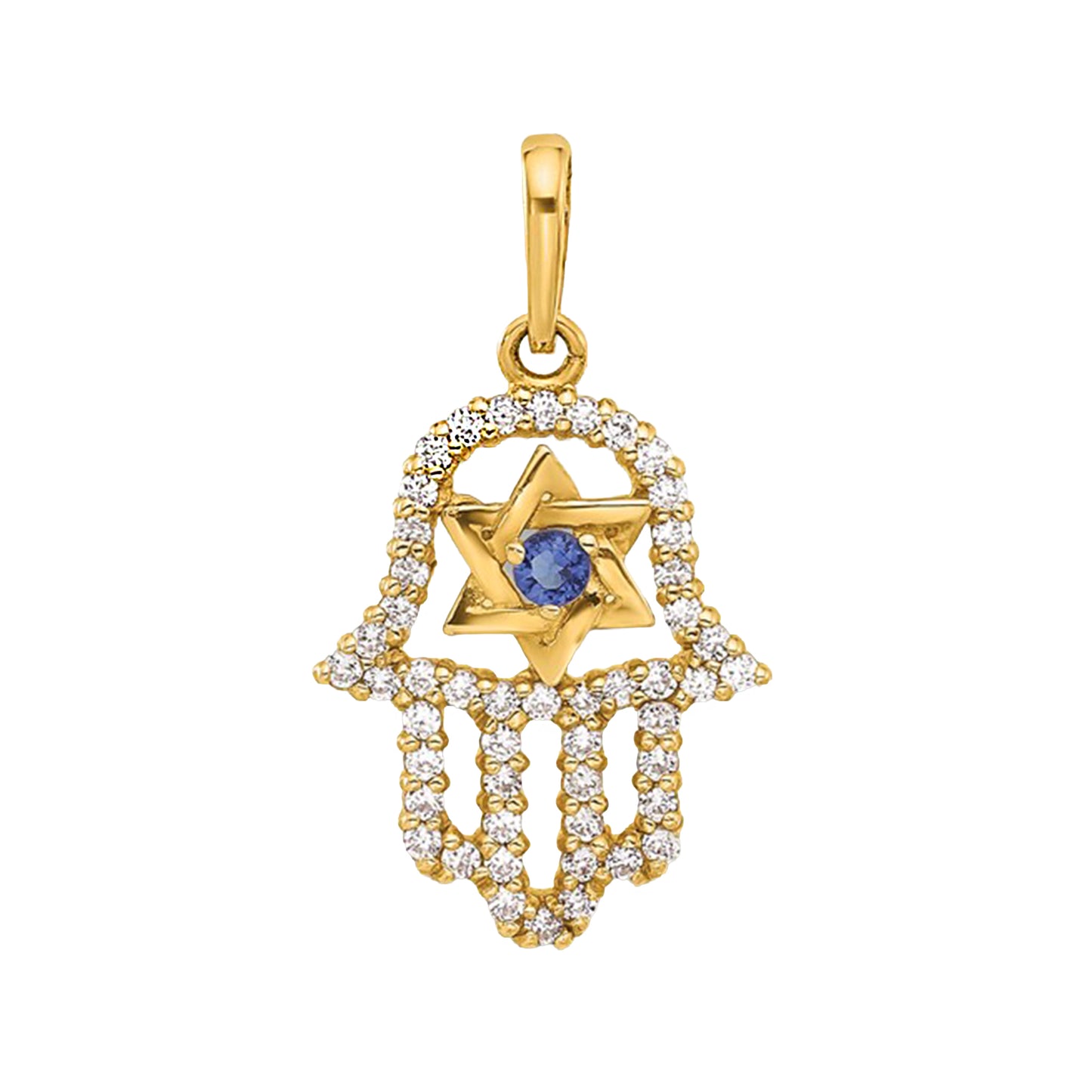 10K Yellow Gold Pavé & Blue Star Hamsa Pendant