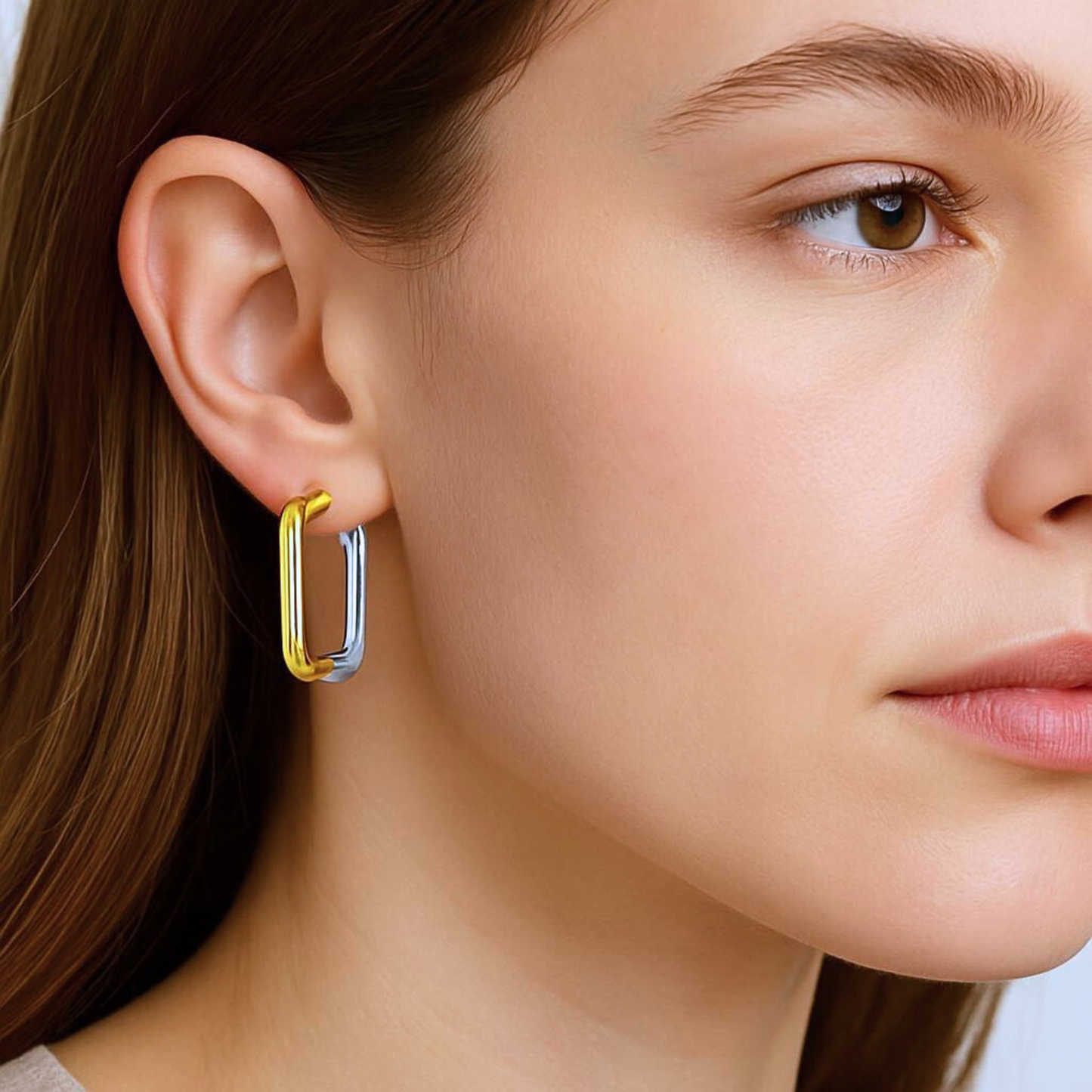 18K Two-Tone Lois Rectangular Hoop Earrings