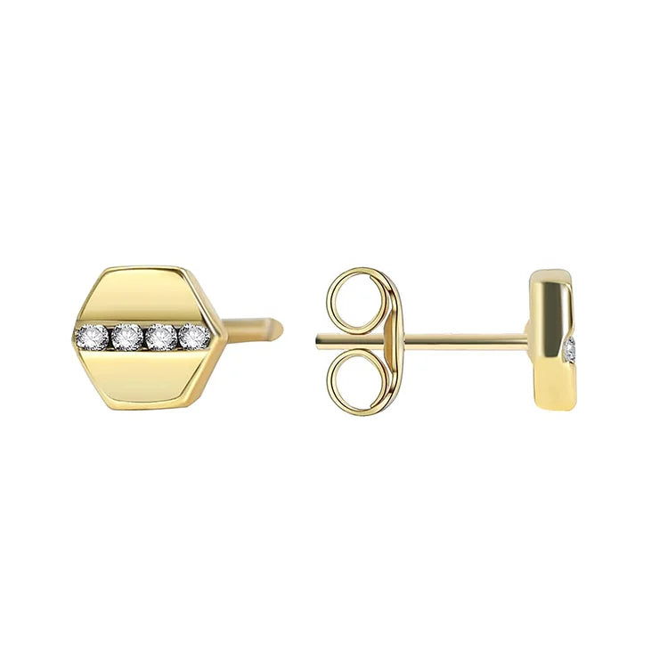 18K Gold Plated CZ Hexagon Stud Earrings