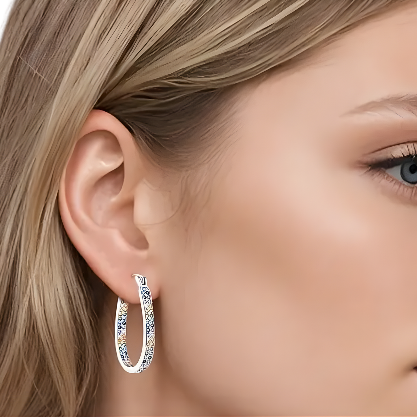 Sterling Silver Serena Oval Multicolor Inside/Outside Hoop Earrings