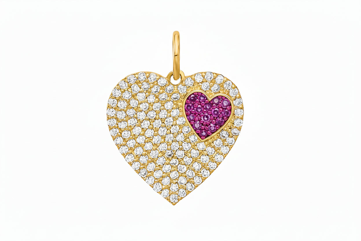Gold Pavé Heart Pendant with Purple Heart