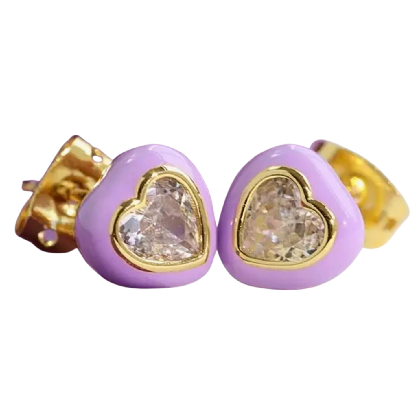14K Vermeil & Lavendar Enamel Heart Earrings