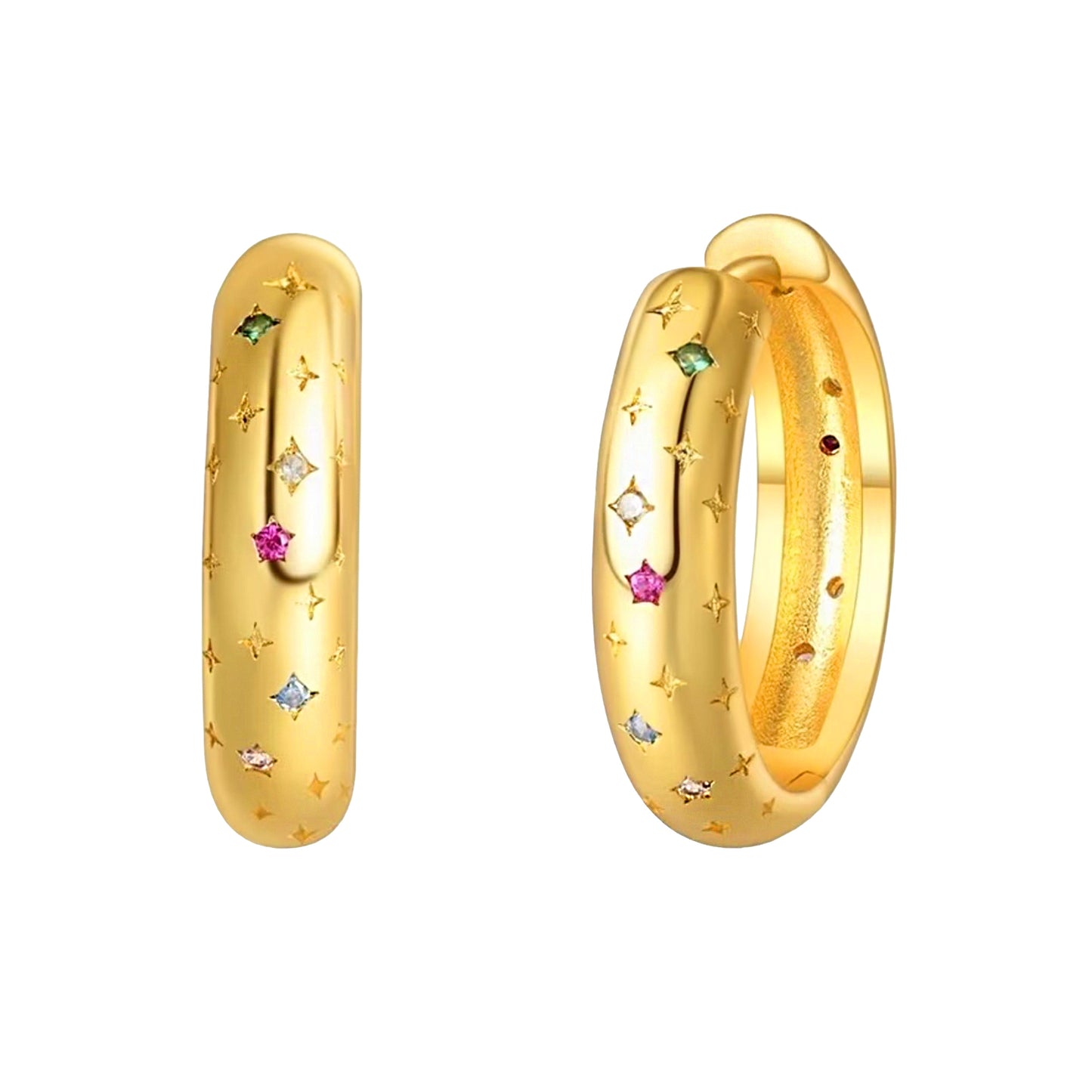 14K Gold Vermeil Diamond Celestial Hoop Earrings
