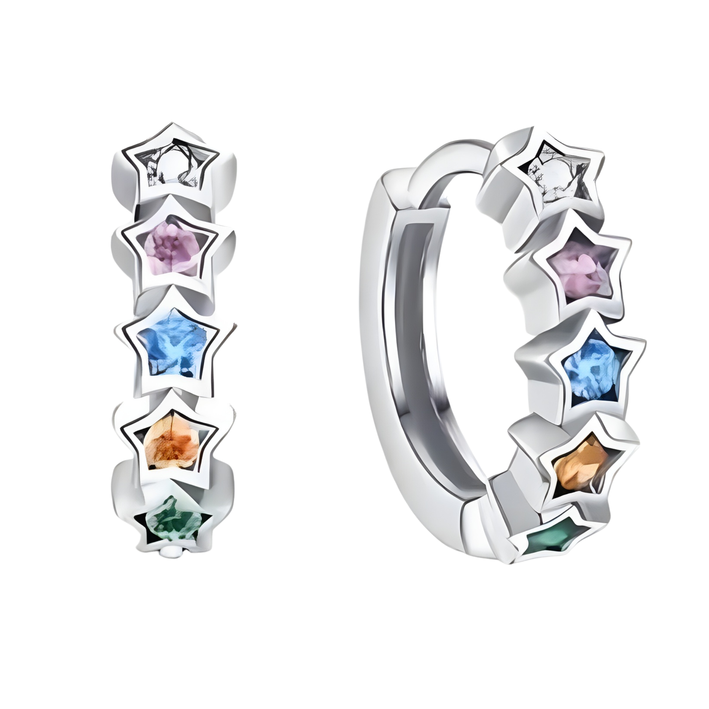 Sterling Silver Serena Colored Star Huggie Hoop Earrings