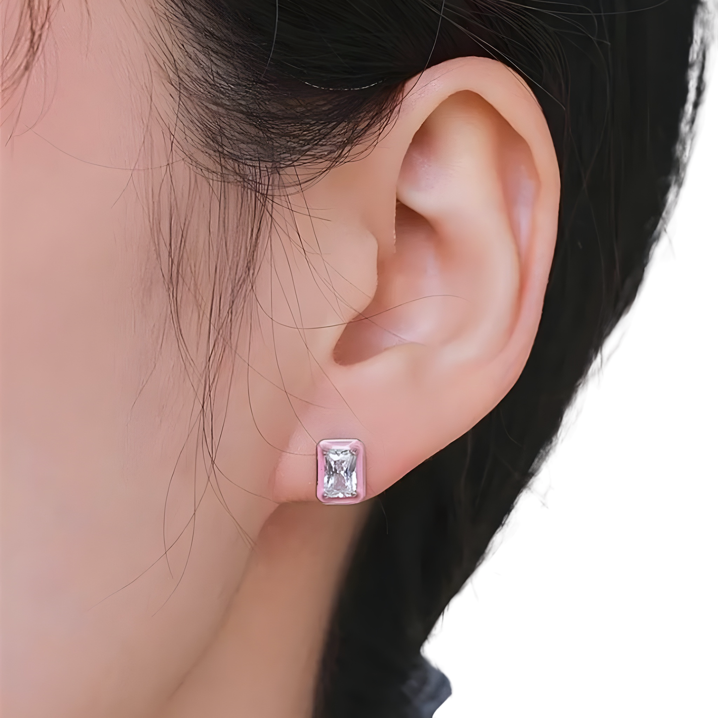 Sterling Silver & Pink Enamel Studs