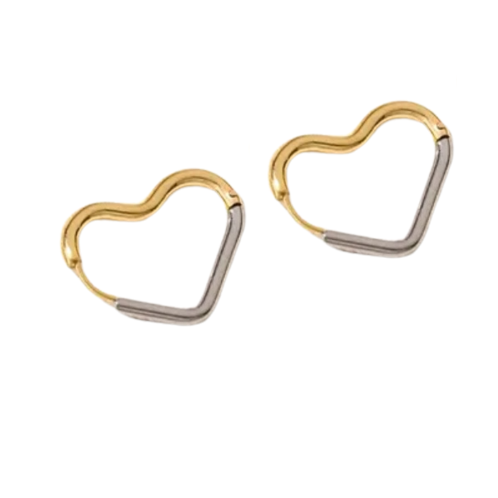 18K Two-Tone Lois Heart Hoop Earrings