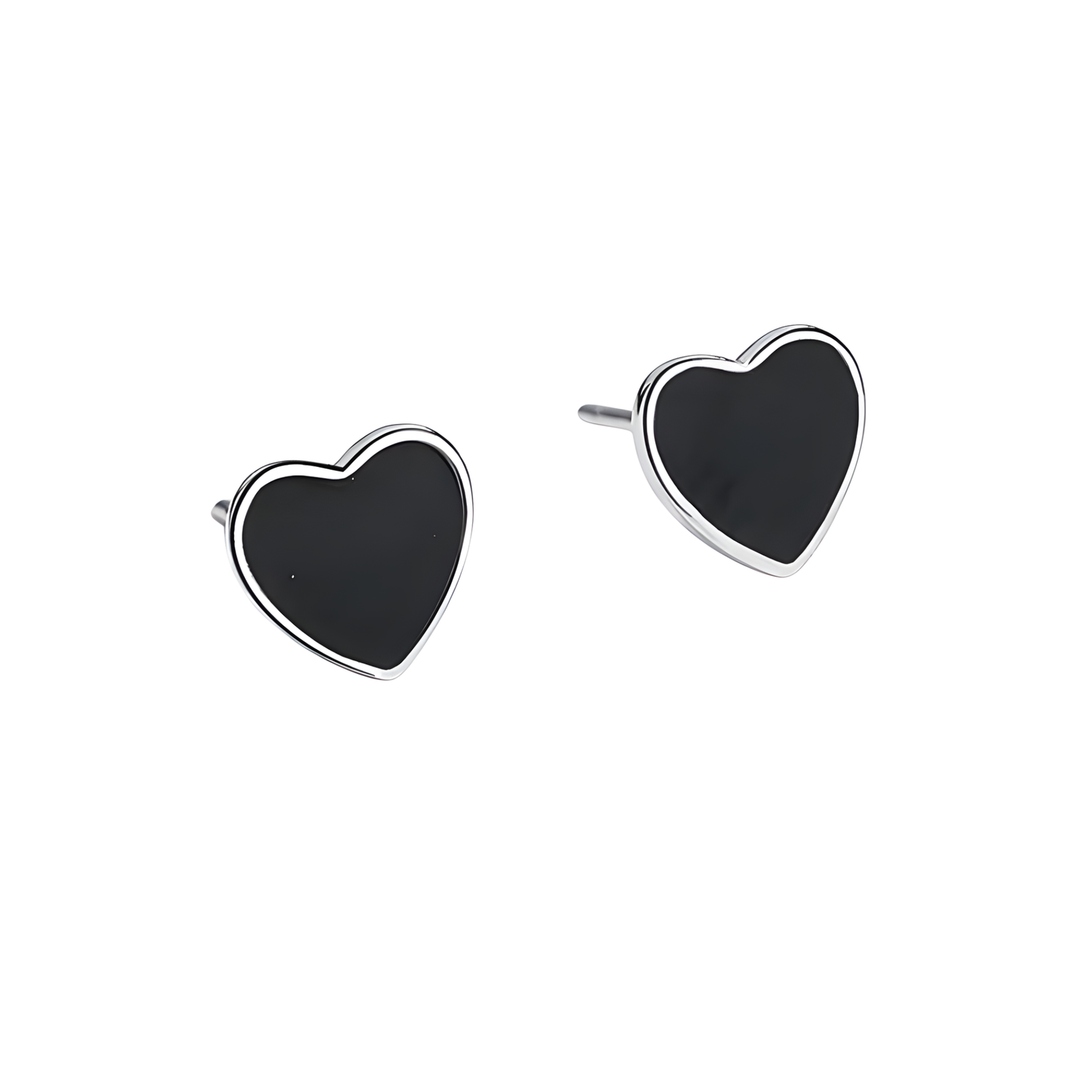 Sterling Silver Black Enamel Heart Earrings