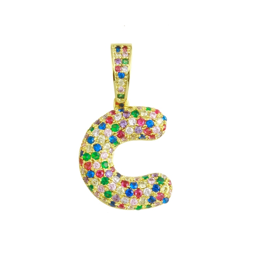 18K Vermeil Rainbow Bubble Initial Charm