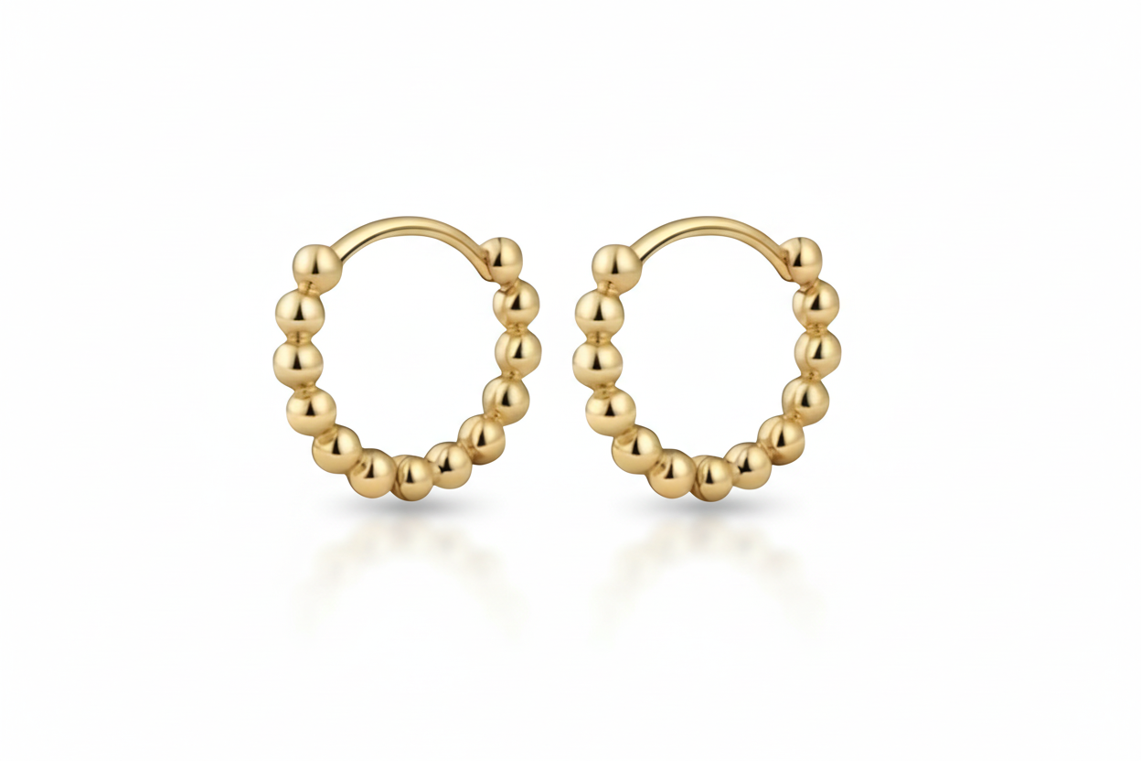 18K Gold Plated Beaded Huggie Hoop Earrings