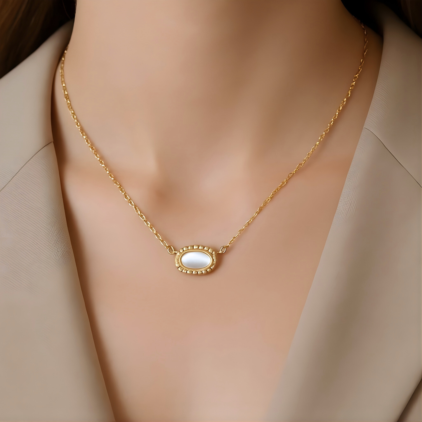 Gold Plated White Enamel Presley Halo Necklace