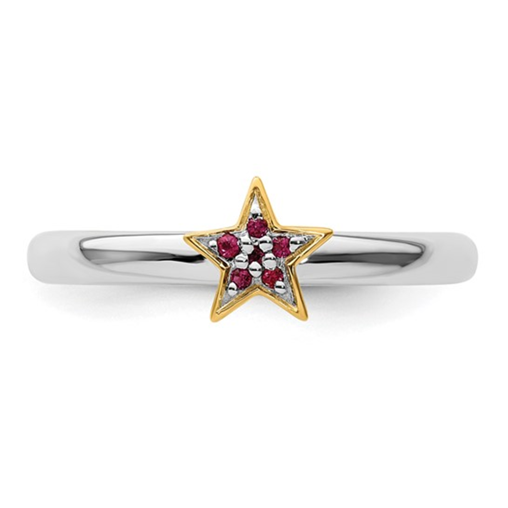 Sterling Silver & 14K Vermeil Ruby Star Ring