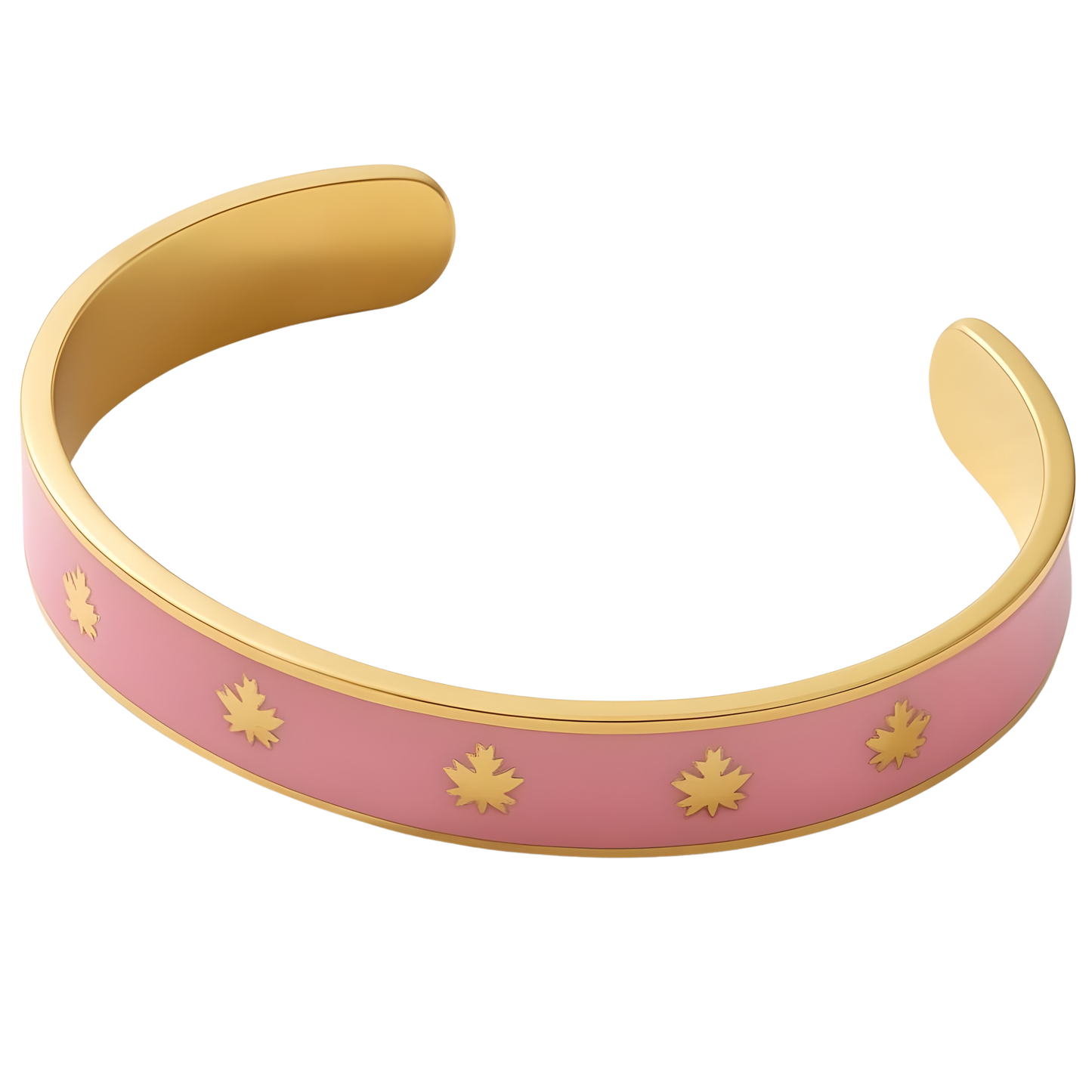 Gold & Pink Enamel Rhoda Clover Cuff Bracelet (Large)