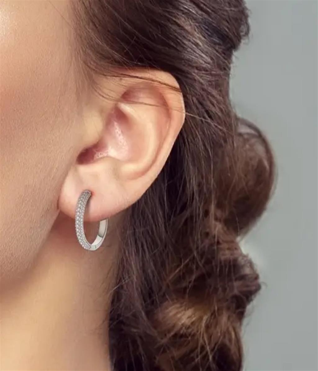 Sterling Silver Jena Pave Hoop Earrings