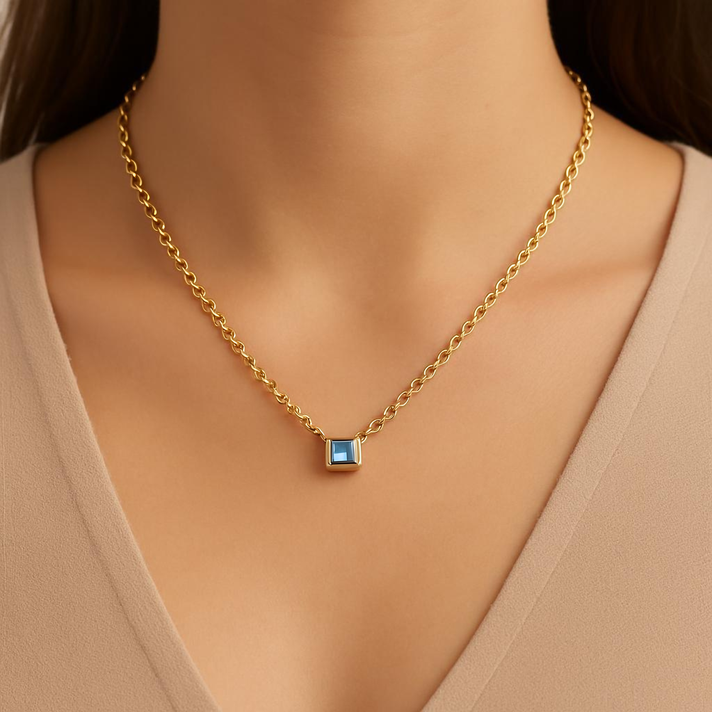 Gold Plated Stacey Blue Capri Necklace