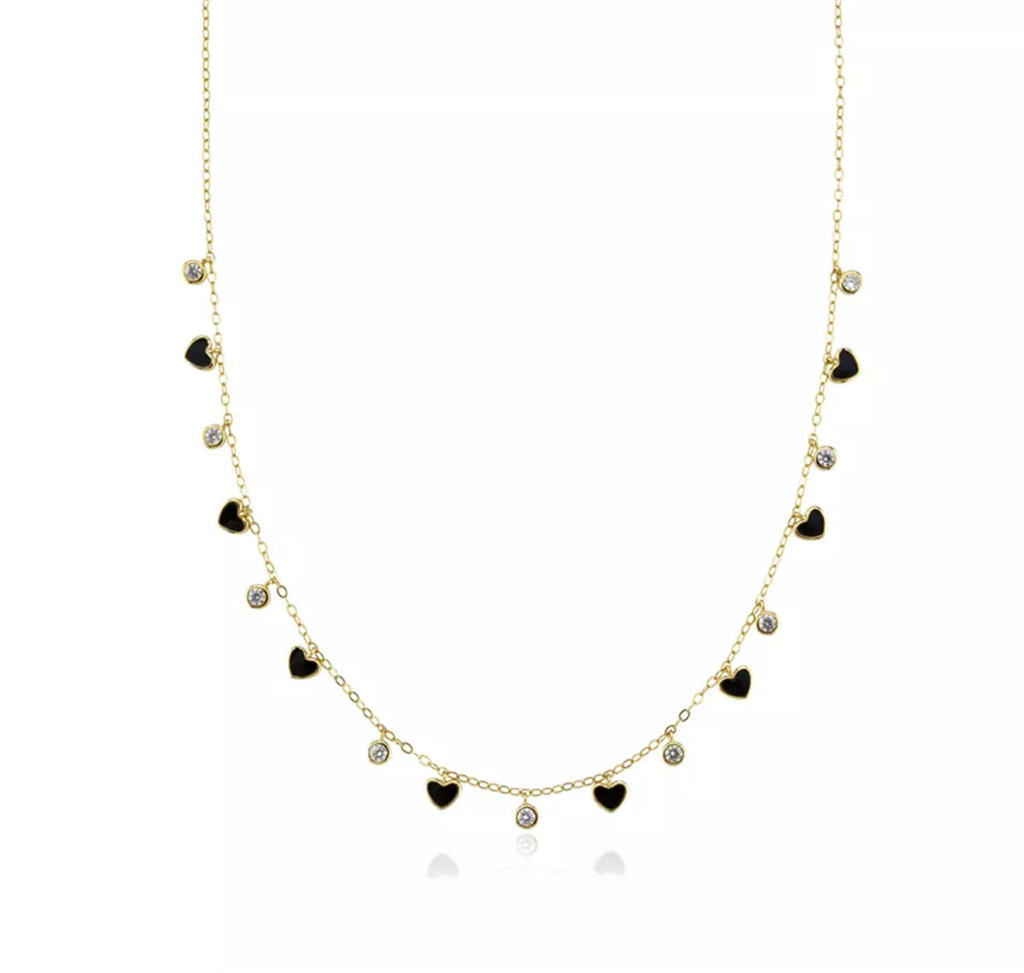 14K Vermeil Black Enamel Heart Necklace