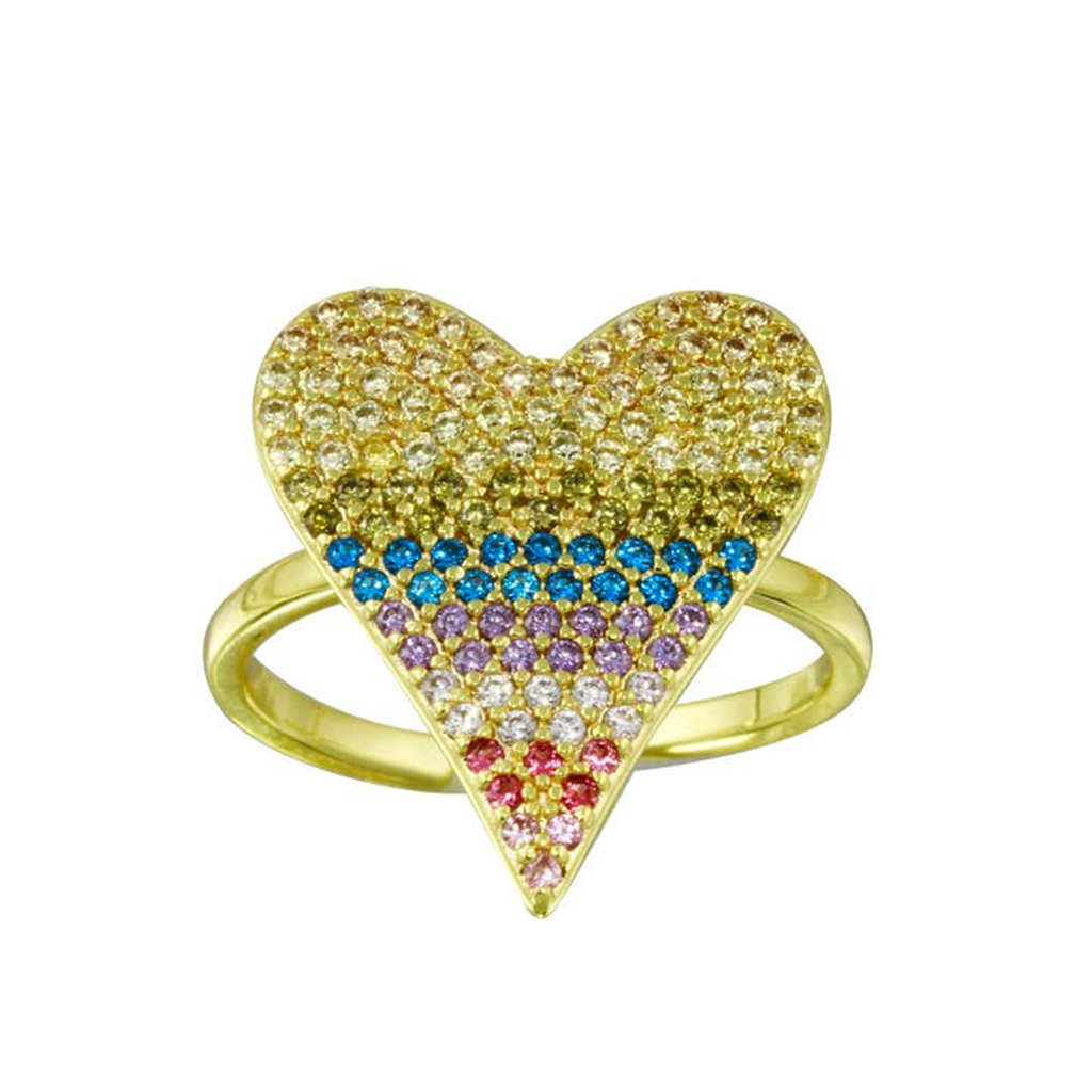 14K Vermeil Rainbow Pavé Heart Ring
