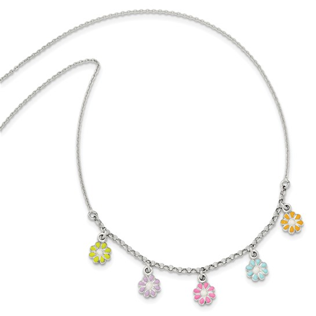 Sterling Silver Enameled Flower Necklace