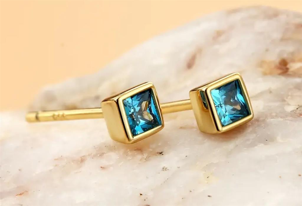 14K Vermeil Princess Cut Earrings