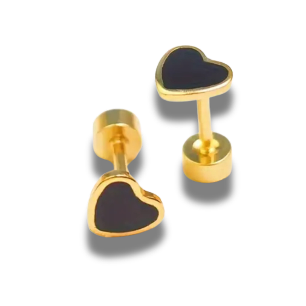 18K Vermeil & Black Enamel Heart Earrings