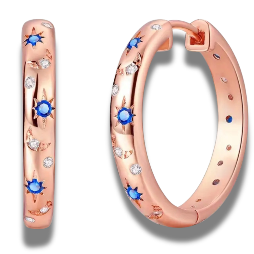 14K Rose Moon & Star Hoop Earring