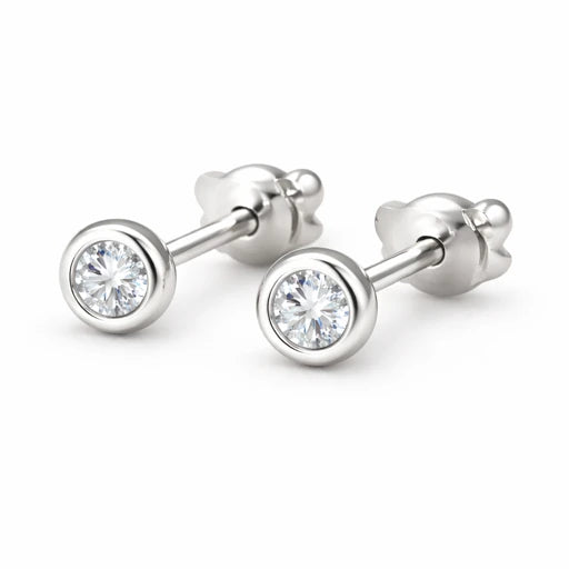 18K Gold Plated Classic Bezel Set Stud Earrings