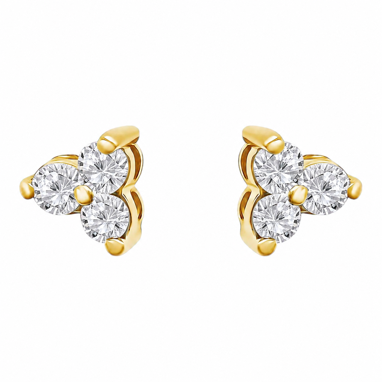 18K Gold Plated CZ Trio Stud Earrings