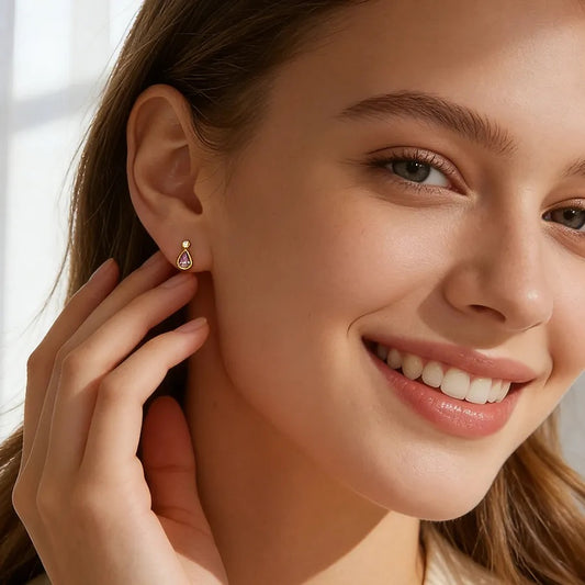 18K Gold Plated Purple Pear Drop Stud Earrings