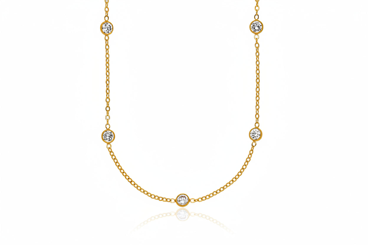 Gold Filled Bezel Set Sparkle Station Necklace