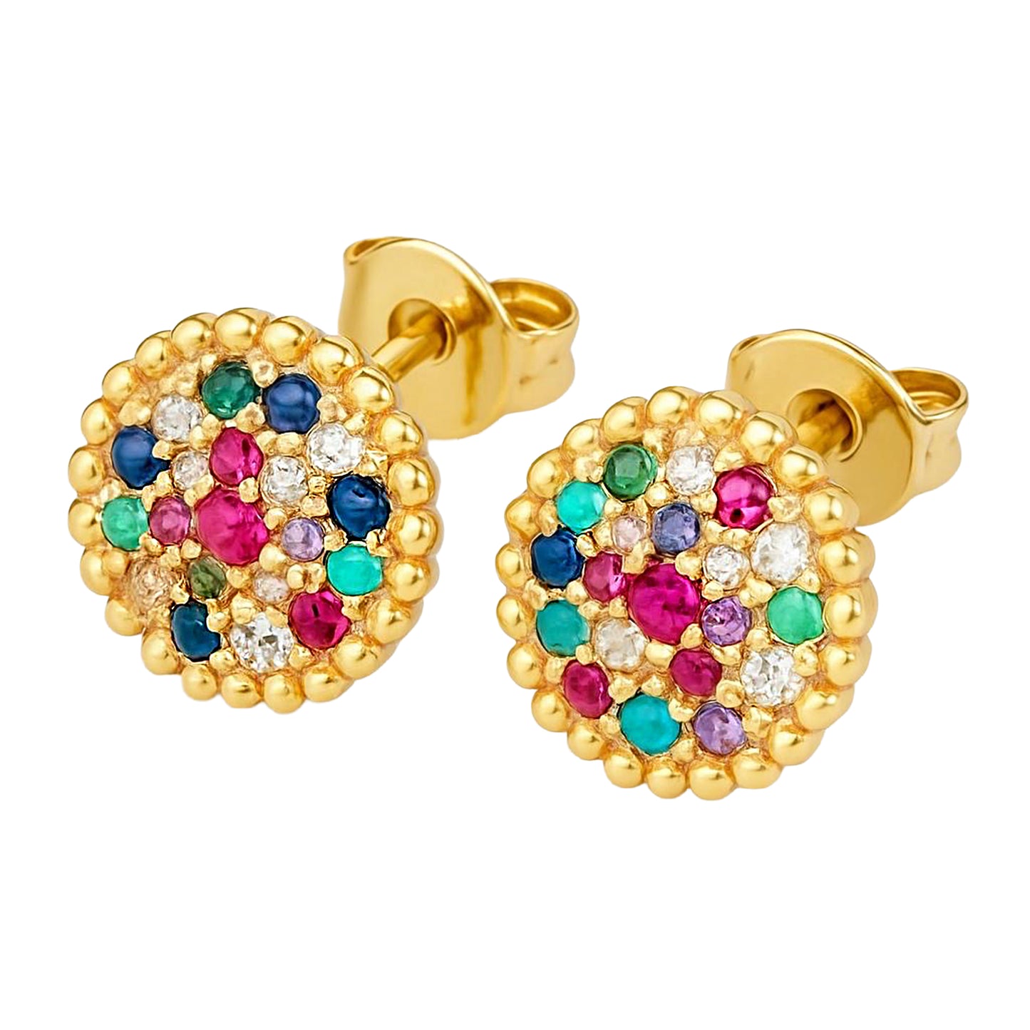 Gold Plated Marla Multicolor Button Stud Earrings