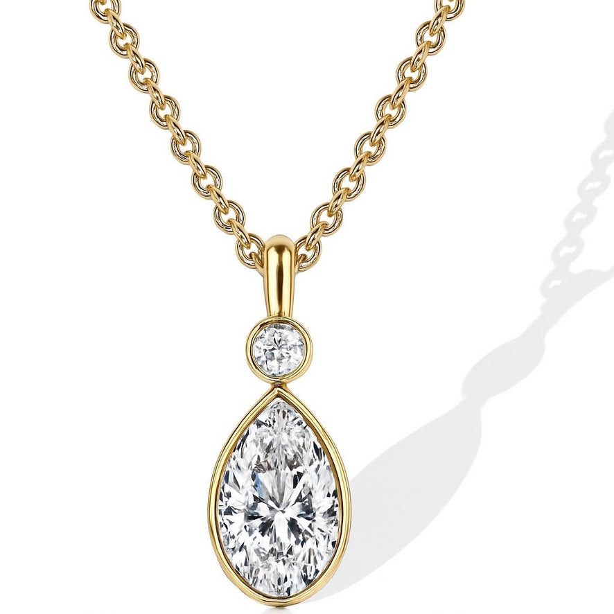 Gold Plated Bezel Set Pear Drop Pendant/ Necklace