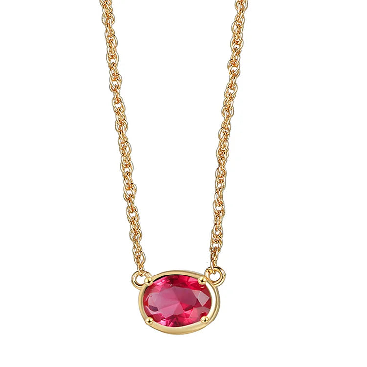 18K Gold Plated Ruby Red Oval Pendant Necklace