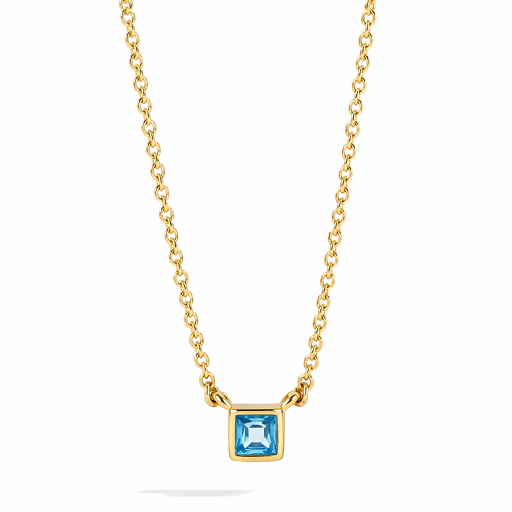 18K Gold Plated Blue Square Crystal Pendant Necklace