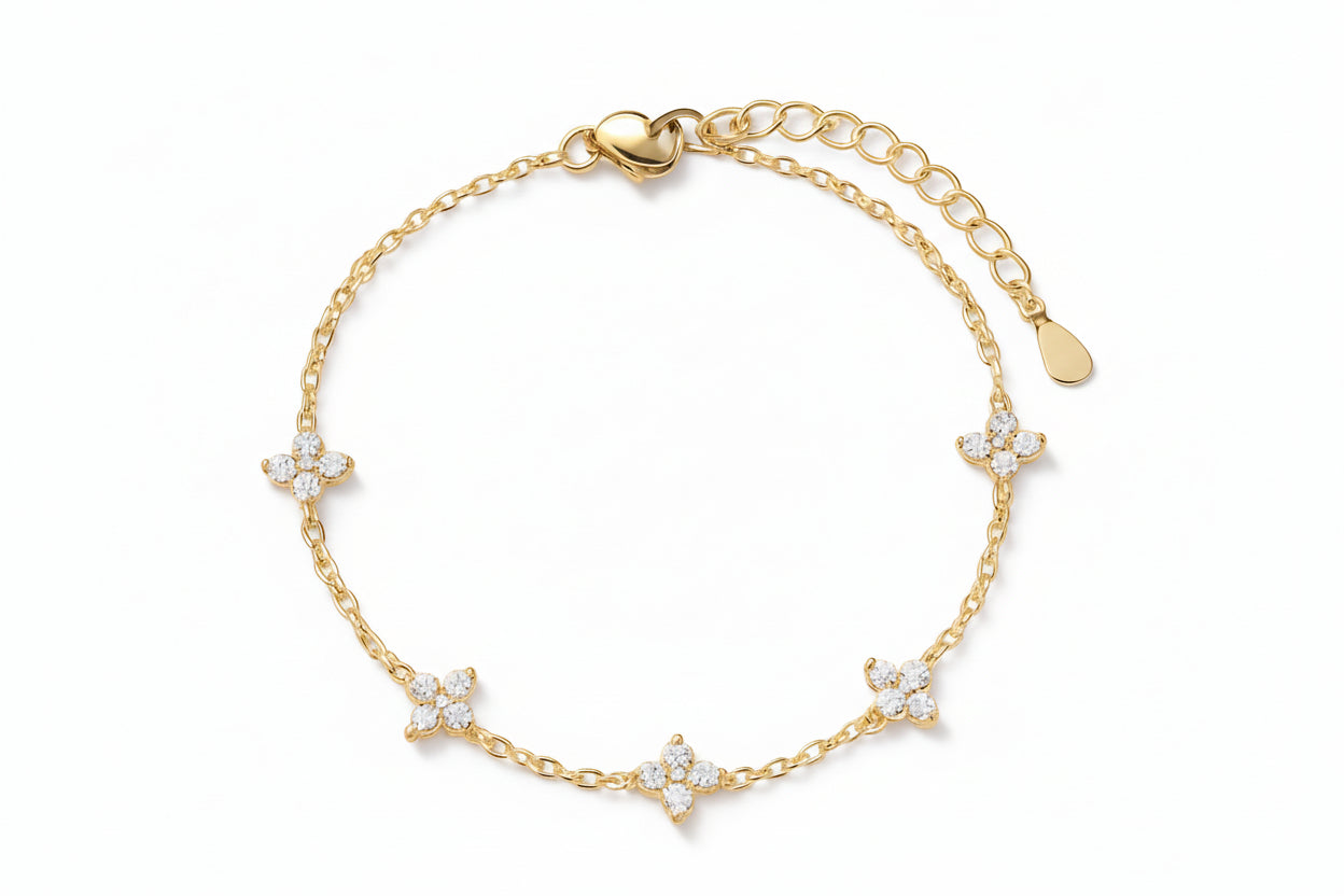 Sterling Silver Fleur Station Link Bracelet