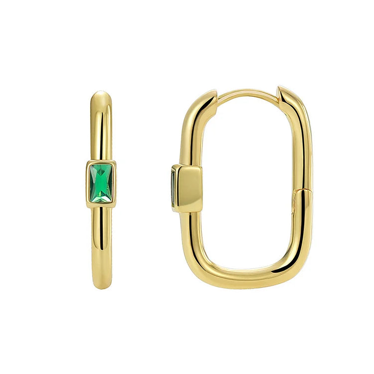 18K Gold Plated Green Baguette Link Earrings