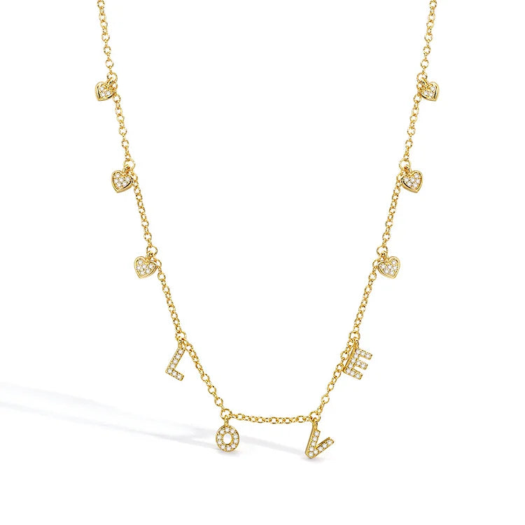 18K Gold Plated LOVE Heart Charm Necklace