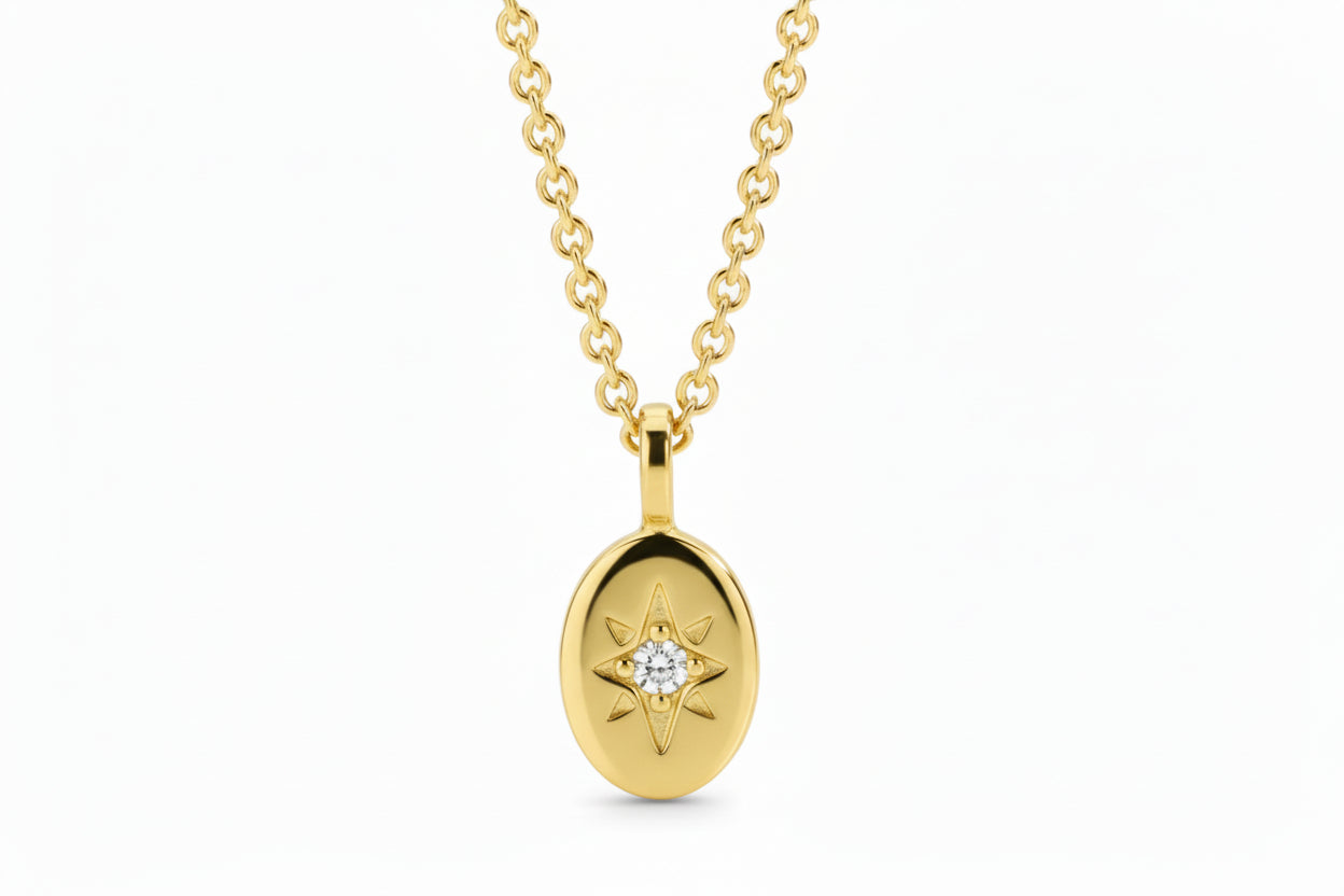 18K Gold Plated Starburst Disc Pendant/ Neckalce