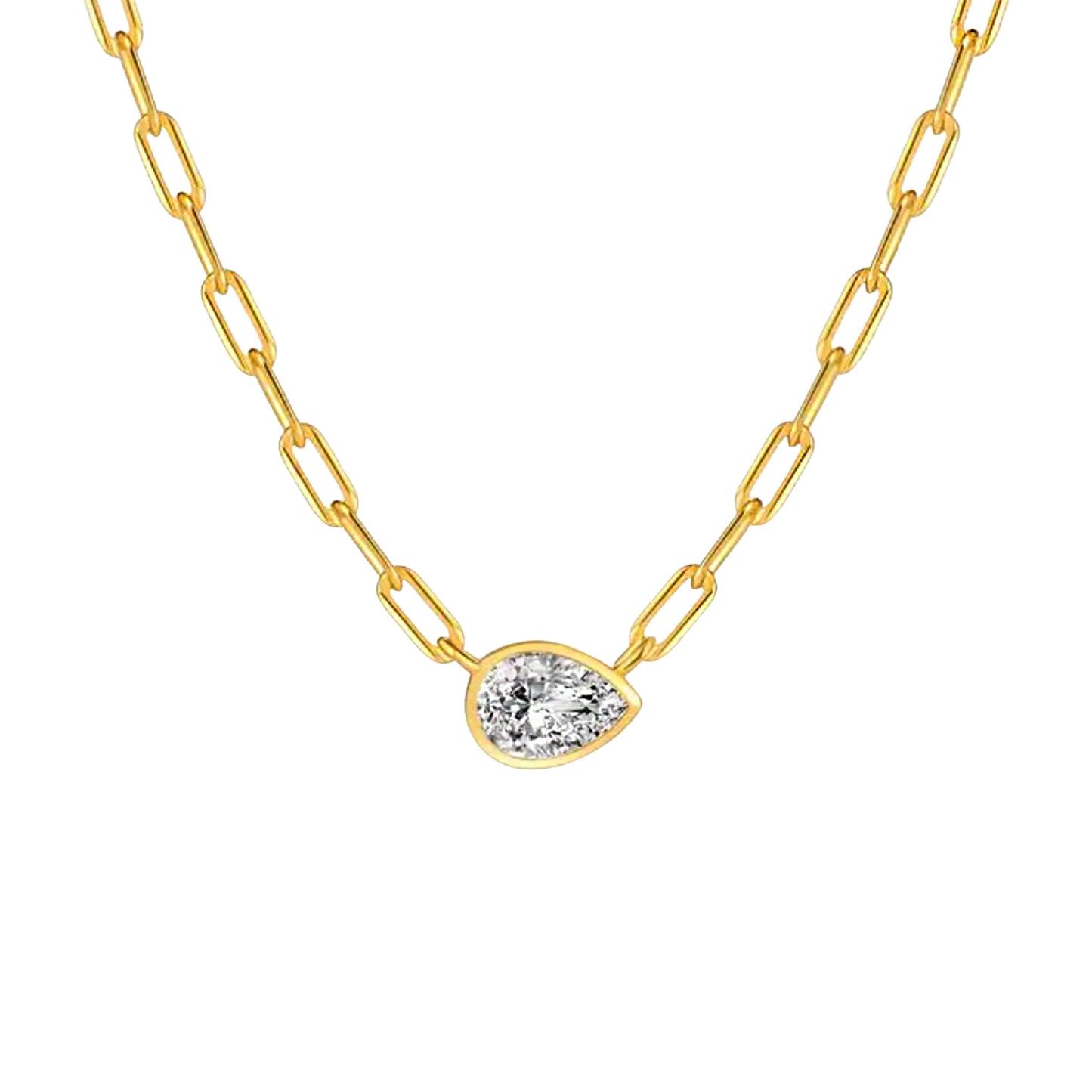 Gold Vermeil Skylar Paperclip Pear Bezel Set Necklace