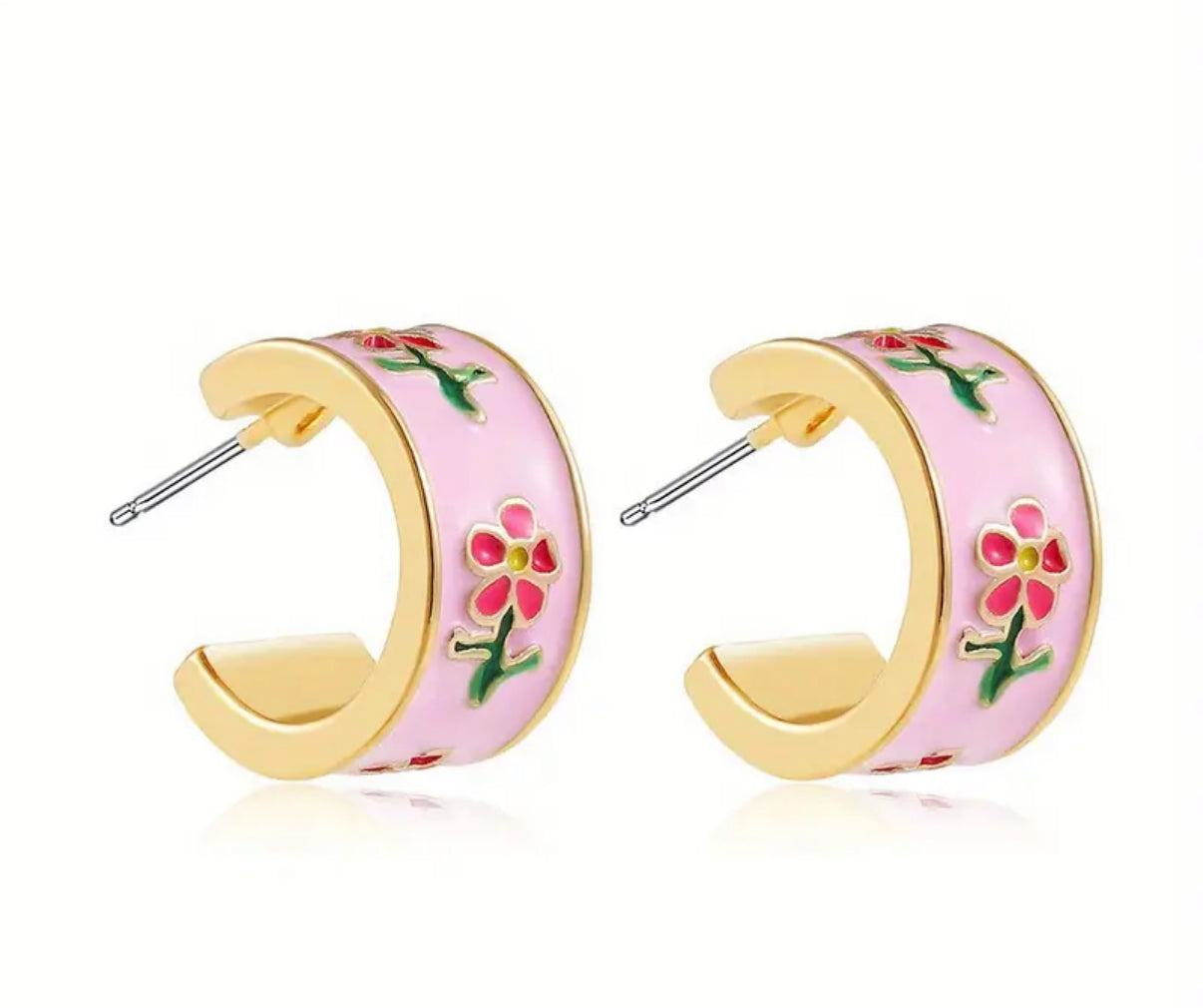 Enamel Parisian Flower Huggie Hoop Earrings