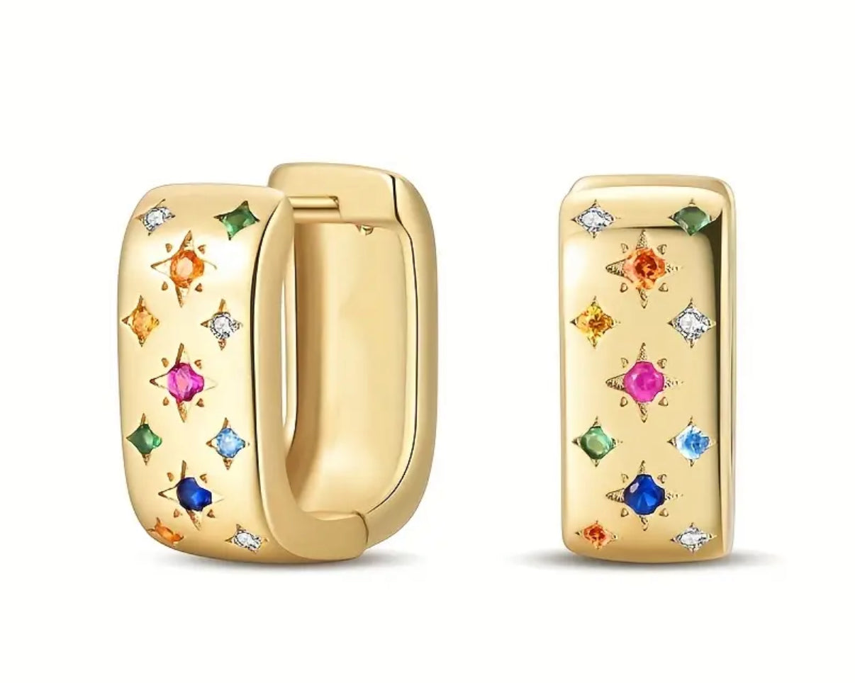 Multicolor Starburst Thick Oval Hoop Earrings