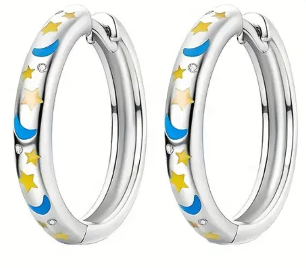 Sterling Silver Serena Moon & Star Glow Hoop Earrings