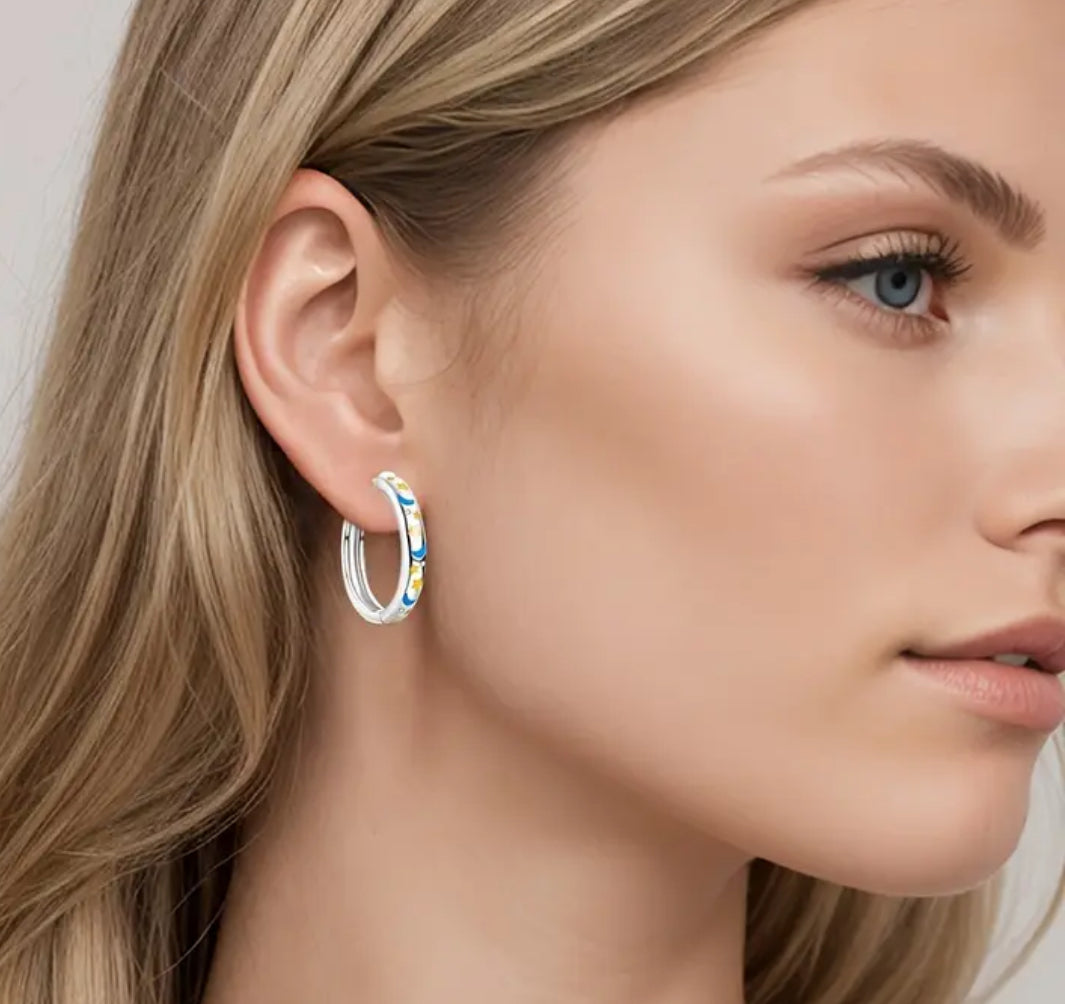 Sterling Silver Serena Moon & Star Glow Hoop Earrings