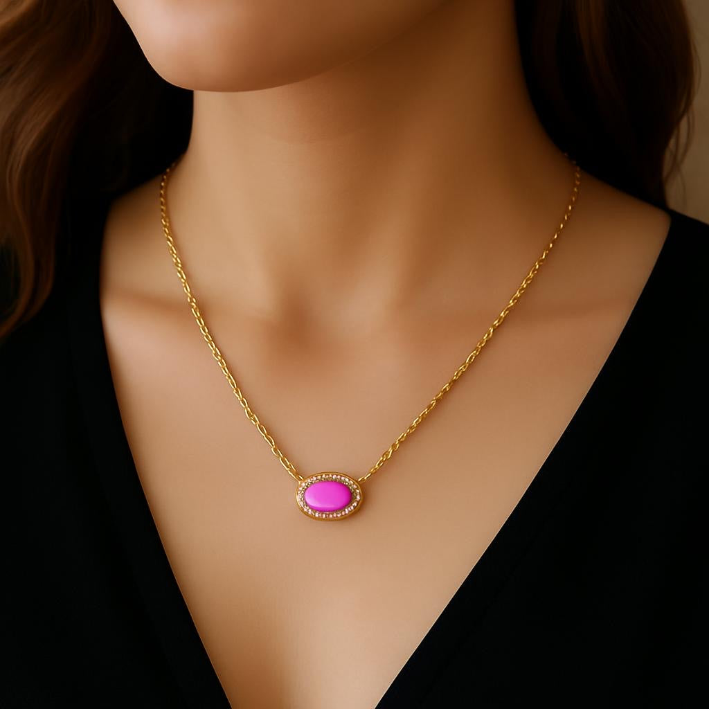 Gold Plated Blue Enamel Presley Halo Necklace
