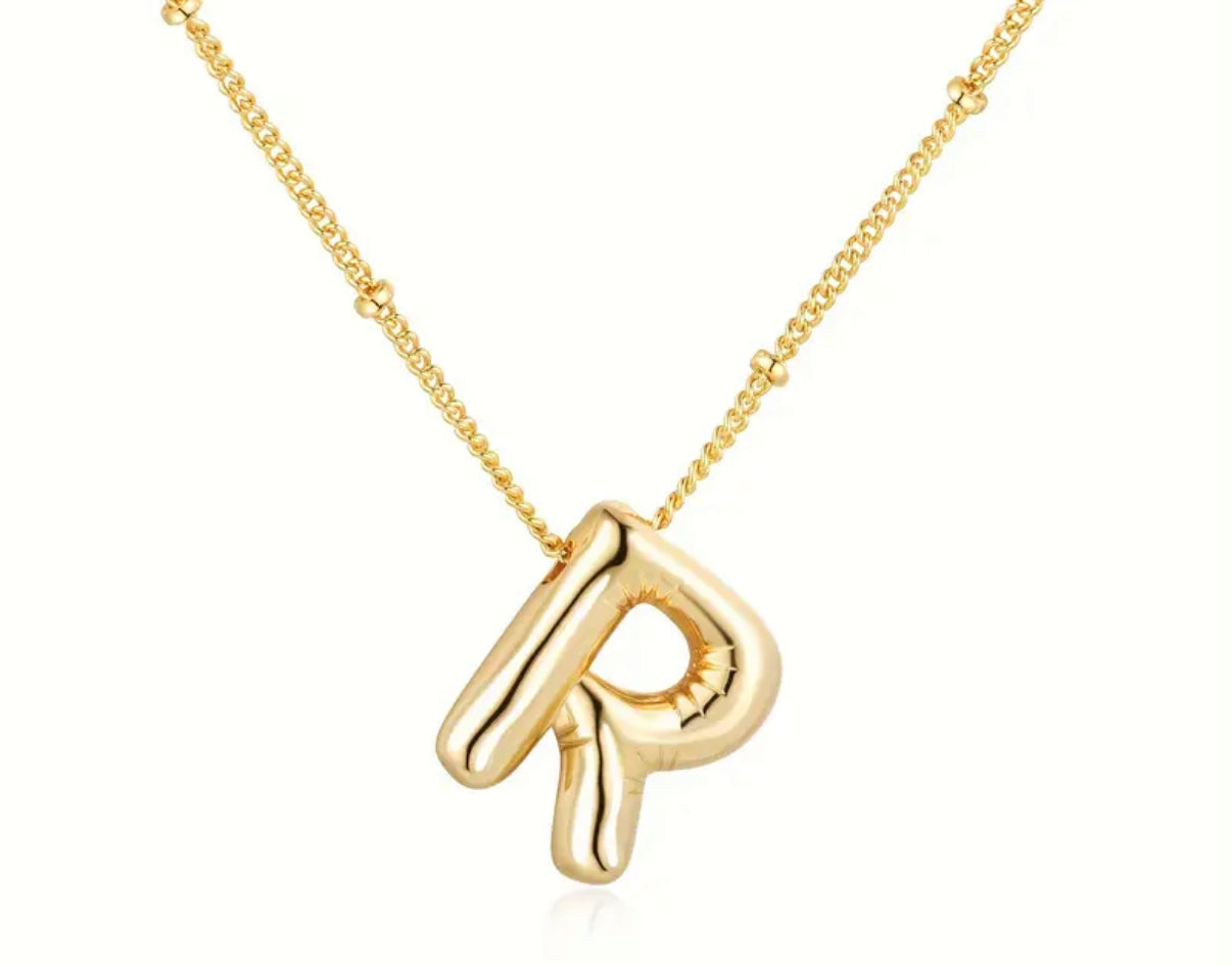 Gold Bubble Letter Initials Pendant/Necklace