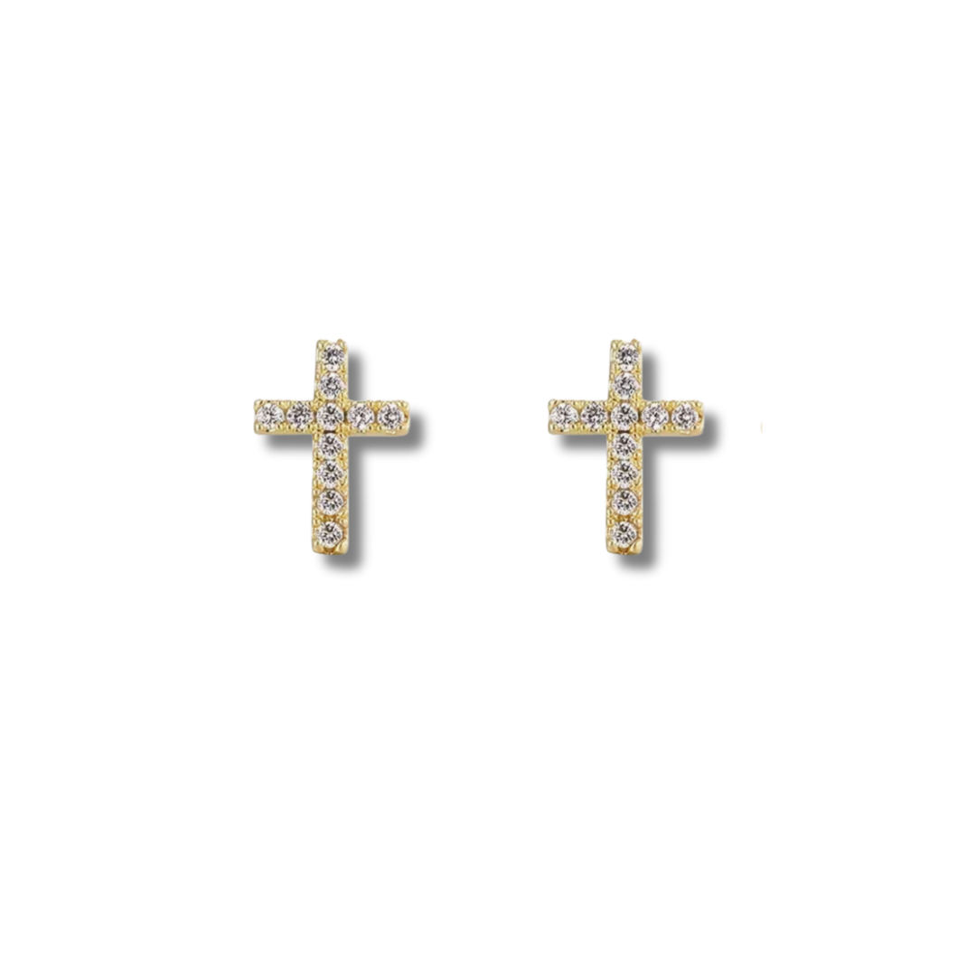 14K Gold Pave Cross Jane Stud Earrings