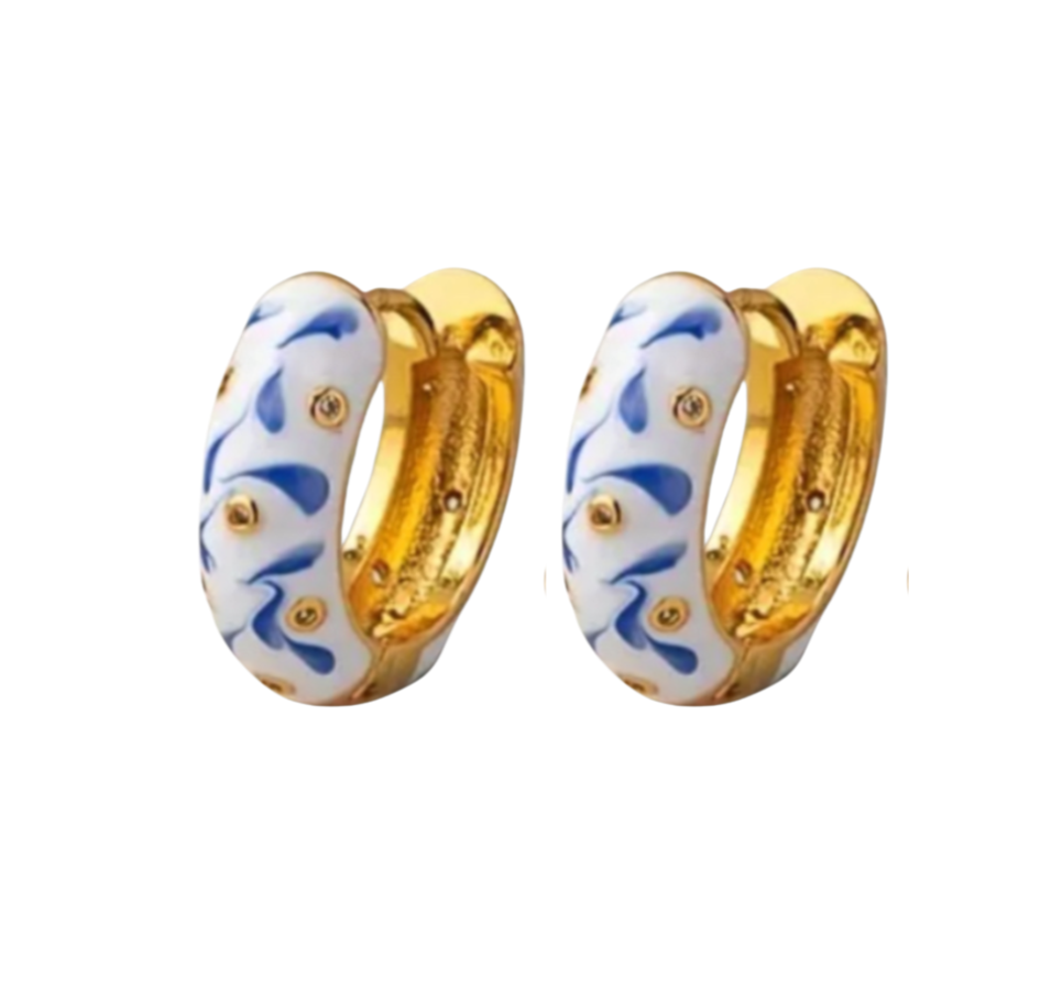 14K Vermeil Spanish Enamel Huggie Earrings