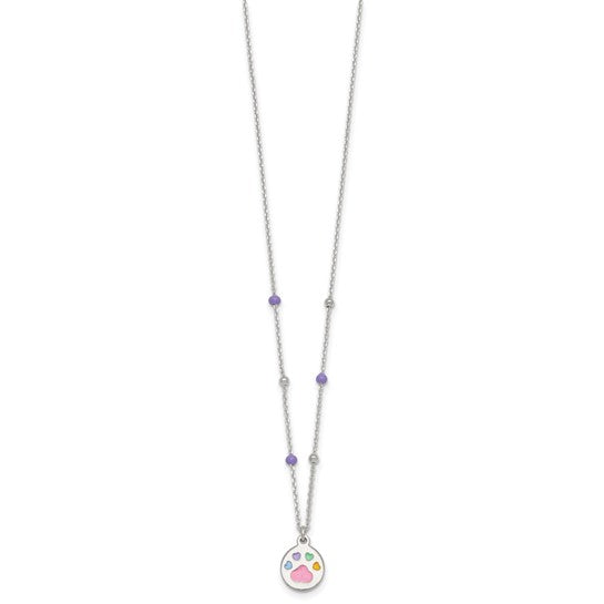Sterling Silver Chloe Enamel Paw Pendant Necklace