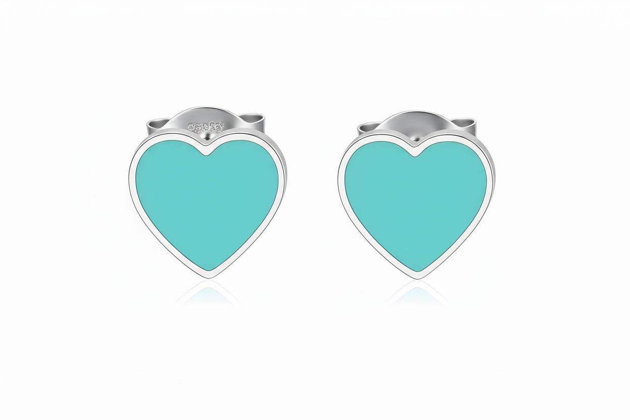 Sterling Silver Turquoise Enamel Heart Stud Earrings