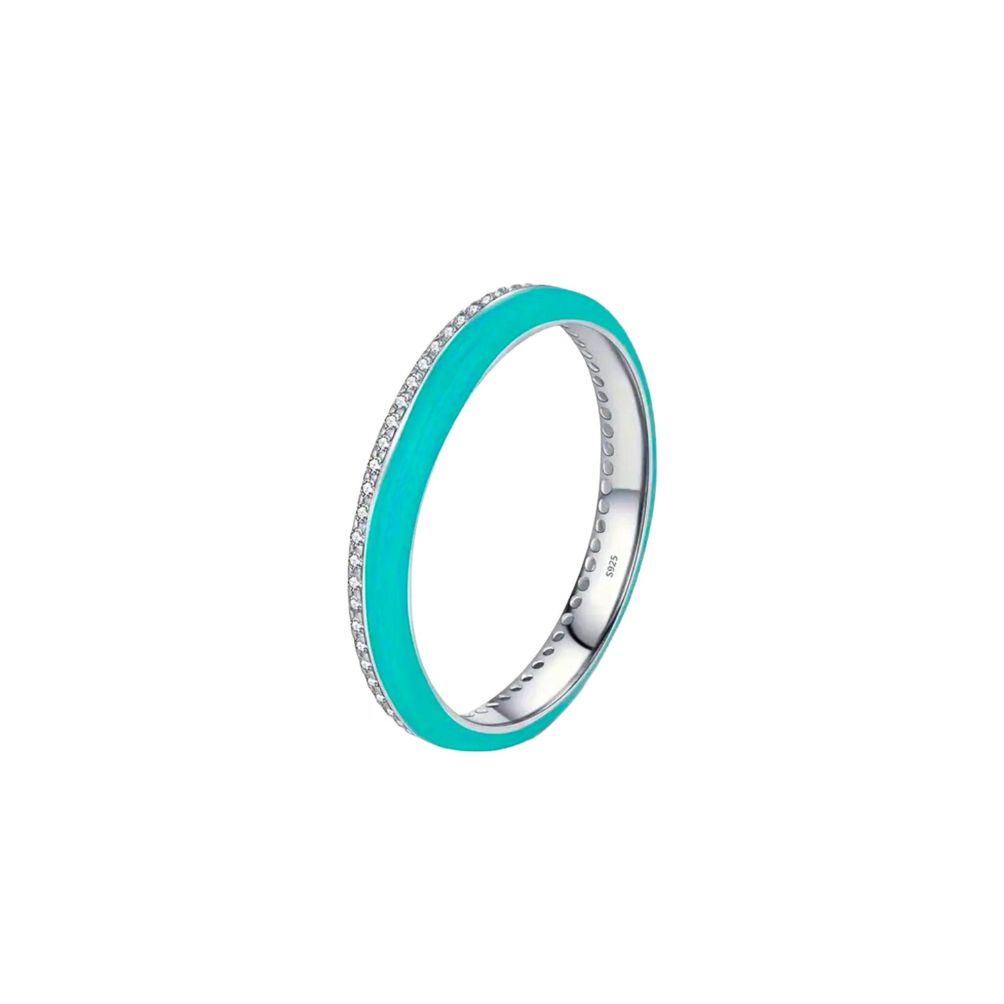 Sterling Silver Madison Blue Enamel Pavé Ring