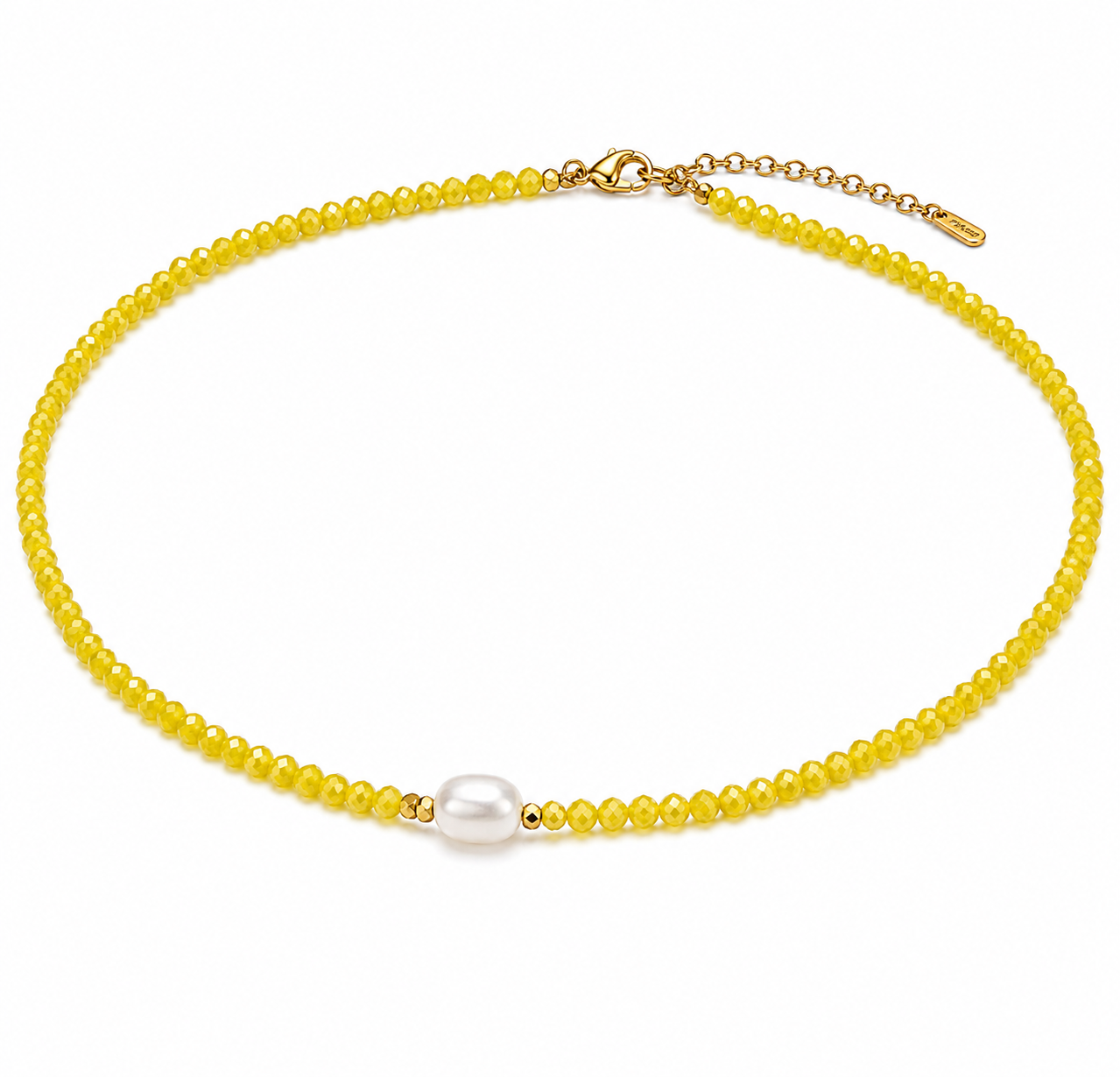 Yellow Beaded Pearl Necklace